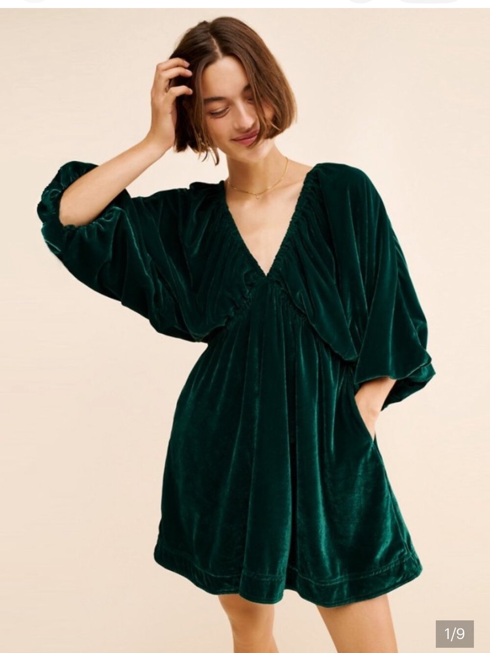 FREE PEOPLE portia velvet mini dress in emerald